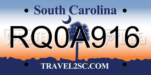 RQ0A916 South Carolina License Plate