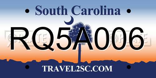 RQ5A006 South Carolina License Plate
