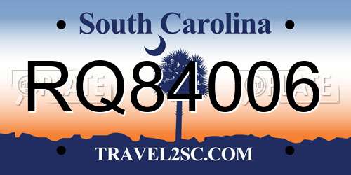 RQ84006 South Carolina License Plate
