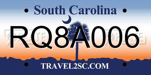 RQ8A006 South Carolina License Plate