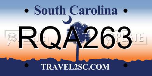 RQA263 South Carolina License Plate