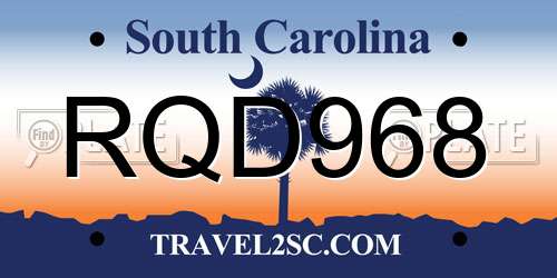 RQD968 South Carolina License Plate