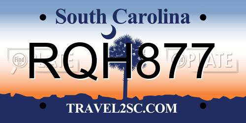 RQH877 South Carolina License Plate