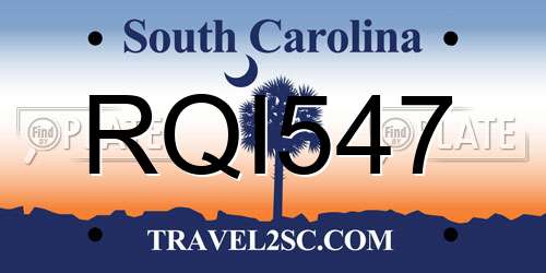 RQI547 South Carolina License Plate