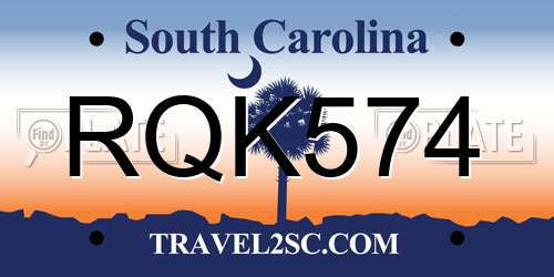 RQK574 South Carolina License Plate