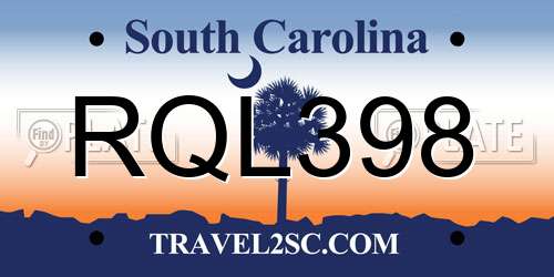 RQL398 South Carolina License Plate