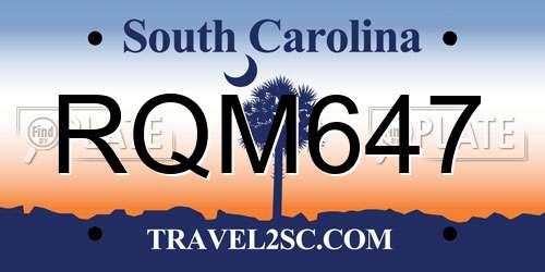 RQM647 South Carolina License Plate