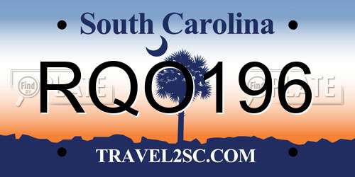 RQO196 South Carolina License Plate