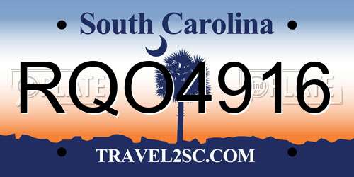 RQO4916 South Carolina License Plate