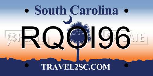RQOI96 South Carolina License Plate