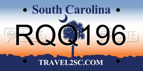 RQQ196 South Carolina License Plate