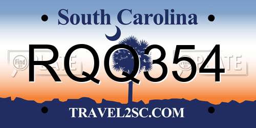RQQ354 South Carolina License Plate