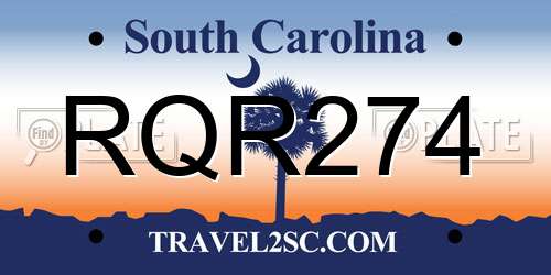 RQR274 South Carolina License Plate