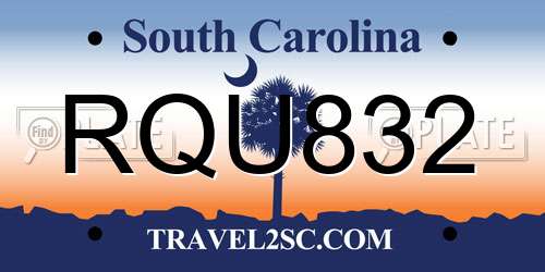 RQU832 South Carolina License Plate