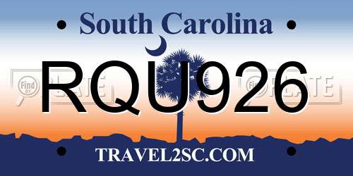 RQU926 South Carolina License Plate