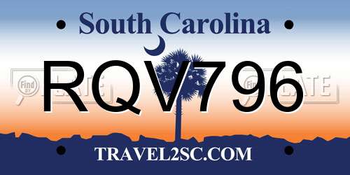 RQV796 South Carolina License Plate