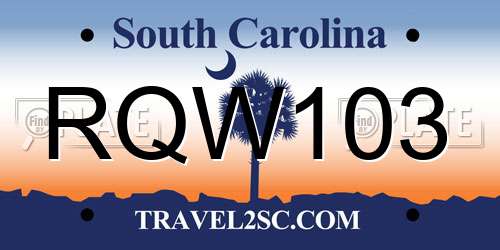 RQW103 South Carolina License Plate