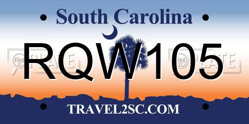 RQW105 South Carolina License Plate