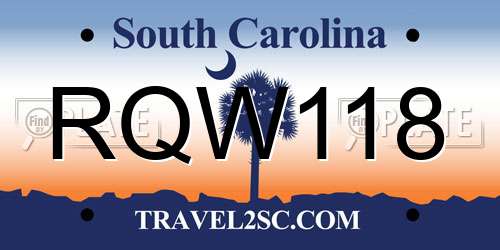 RQW118 South Carolina License Plate