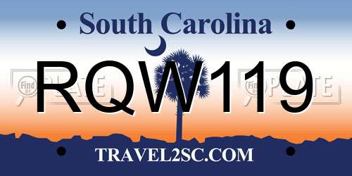 RQW119 South Carolina License Plate