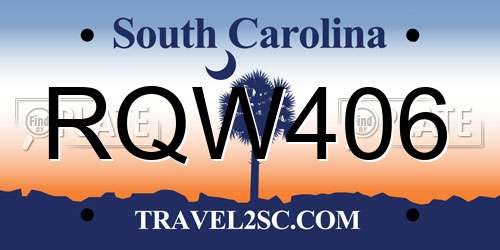 RQW406 South Carolina License Plate