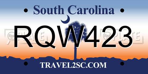 RQW423 South Carolina License Plate