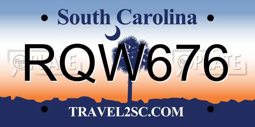 RQW676 South Carolina License Plate
