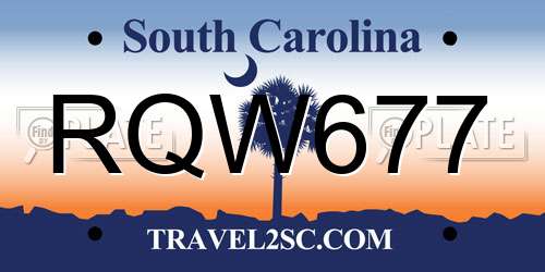 RQW677 South Carolina License Plate