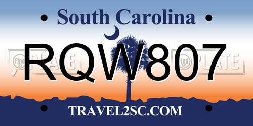 RQW807 South Carolina License Plate