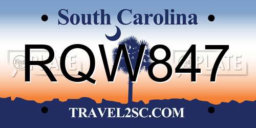 RQW847 South Carolina License Plate