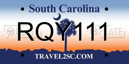 RQY111 South Carolina License Plate