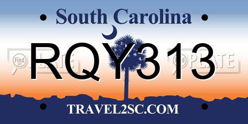 RQY313 South Carolina License Plate