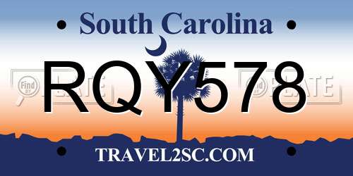 RQY578 South Carolina License Plate