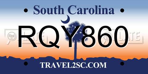 RQY860 South Carolina License Plate