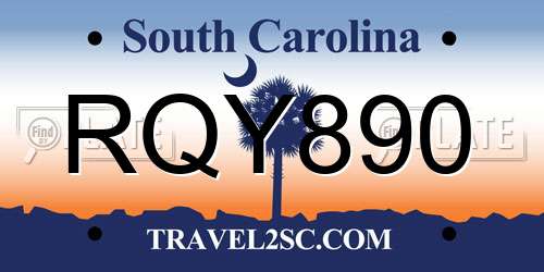 RQY890 South Carolina License Plate