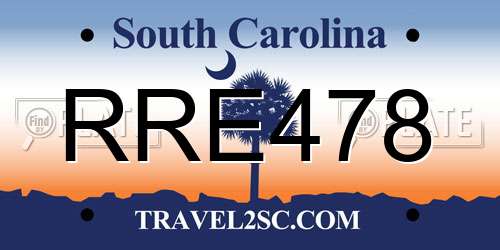 RRE478 South Carolina License Plate