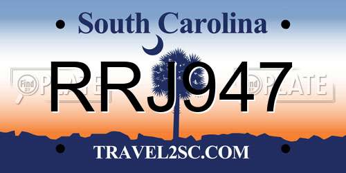 RRJ947 South Carolina License Plate