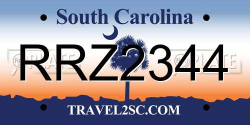 RRZ2344 South Carolina License Plate