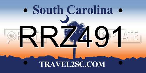 RRZ491 South Carolina License Plate