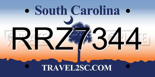 RRZ7344 South Carolina License Plate