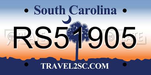 RS51905 South Carolina License Plate