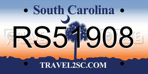 RS51908 South Carolina License Plate