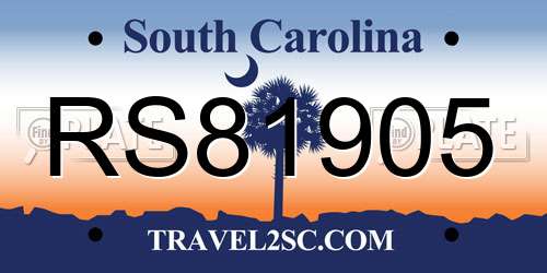 RS81905 South Carolina License Plate