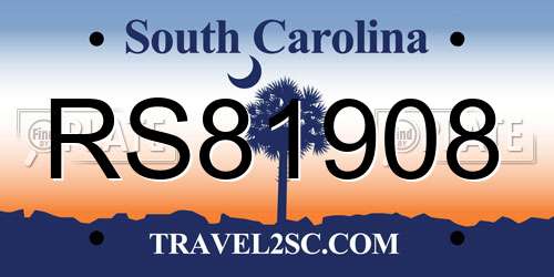 RS81908 South Carolina License Plate