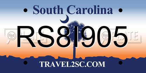 RS8I905 South Carolina License Plate