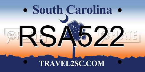 RSA522 South Carolina License Plate