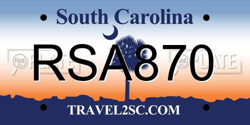 RSA870 South Carolina License Plate
