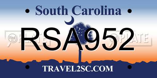 RSA952 South Carolina License Plate
