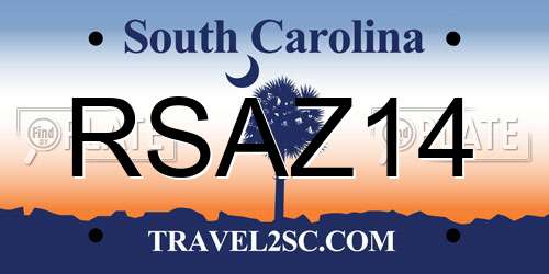 RSAZ14 South Carolina License Plate