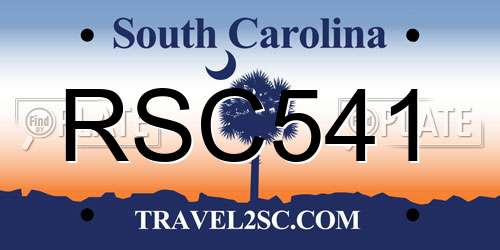 RSC541 South Carolina License Plate